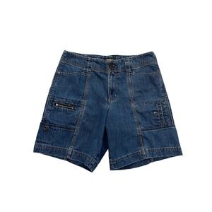 Eddie Bauer Mercer Fit Blue Denim Cotton Utility Cargo Shorts Size 8